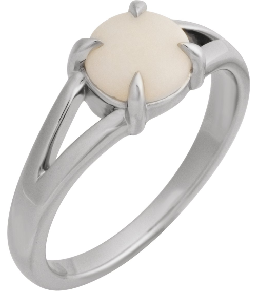 72448 Ring Set Platinum Natural White Opal Round 7 Mm Polished Natural White Opal Solitaire Cabochon Ring