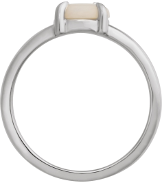 72448 Ring Set Platinum Natural White Opal Round 7 Mm Polished Natural White Opal Solitaire Cabochon Ring