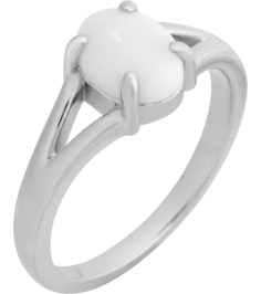 72448 Ring Set Platinum Natural White Opal Oval 8 X 6 Mm Polished Natural White Opal Solitaire Cabochon Ring