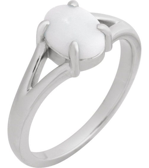 72448 Ring Set Platinum Natural White Opal Oval 8 X 6 Mm Polished Natural White Opal Solitaire Cabochon Ring