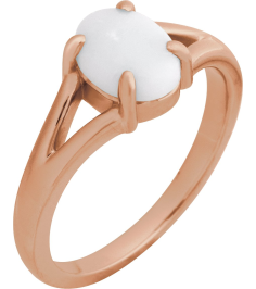 72448 Ring Set 14K Rose Natural White Opal Oval 8 X 6 Mm Polished Natural White Opal Solitaire Cabochon Ring