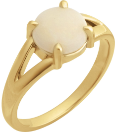 72448 Ring Set 14K Yellow Natural White Opal Round 8 Mm Polished Natural White Opal Solitaire Cabochon Ring