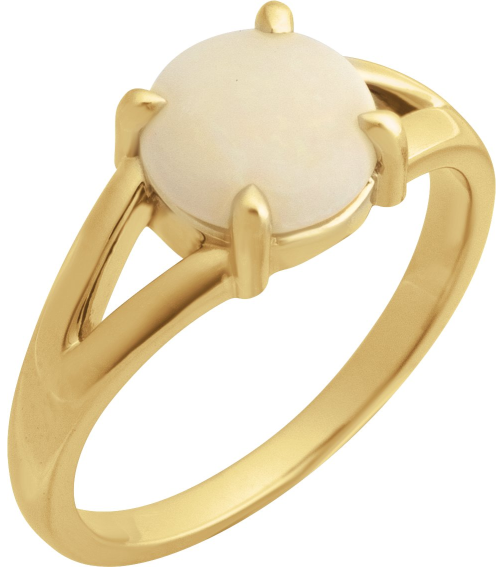72448 Ring Set 14K Yellow Natural White Opal Round 8 Mm Polished Natural White Opal Solitaire Cabochon Ring