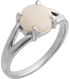 72448 Ring Set Platinum Natural White Opal Round 8 Mm Polished Natural White Opal Solitaire Cabochon Ring