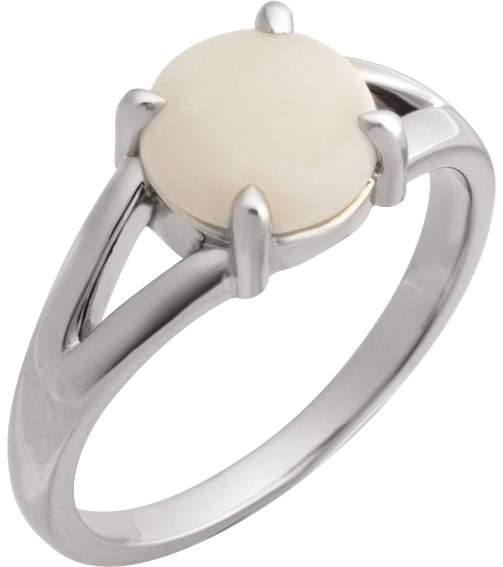 72448 Ring Set Platinum Natural White Opal Round 8 Mm Polished Natural White Opal Solitaire Cabochon Ring