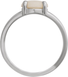 72448 Ring Set Platinum Natural White Opal Round 8 Mm Polished Natural White Opal Solitaire Cabochon Ring