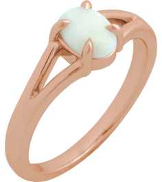 72448 Ring Set 14K Rose Natural White Opal Oval 7 X 5 Mm Polished Natural White Opal Solitaire Cabochon Ring