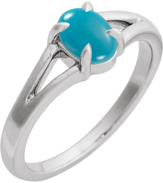 72448 Ring Set Platinum Natural Turquoise Oval 7 X 5 Mm Polished Natural Turquoise Solitaire Cabochon Ring