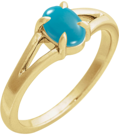 72448 Ring Set 14K Yellow Natural Turquoise Oval 7 X 5 Mm Polished Natural Turquoise Solitaire Cabochon Ring