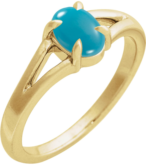 72448 Ring Set 14K Yellow Natural Turquoise Oval 7 X 5 Mm Polished Natural Turquoise Solitaire Cabochon Ring