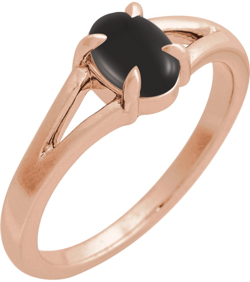 72448 Ring Set 14K Rose Natural Onyx Oval 7 X 5 Mm Polished Natural Onyx Solitaire Cabochon Ring