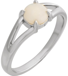 72448 Ring Set Platinum Natural White Opal Round 6 Mm Polished Natural White Opal Solitaire Cabochon Ring