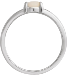 72448 Ring Set Platinum Natural White Opal Round 6 Mm Polished Natural White Opal Solitaire Cabochon Ring