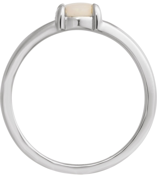 72448 Ring Set Platinum Natural White Opal Round 6 Mm Polished Natural White Opal Solitaire Cabochon Ring