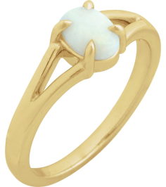 72448 Ring Set 14K Yellow Natural White Opal Oval 7 X 5 Mm Polished Natural White Opal Solitaire Cabochon Ring