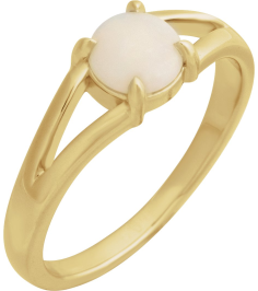 72448 Ring Set 14K Yellow Natural White Opal Round 6 Mm Polished Natural White Opal Solitaire Cabochon Ring