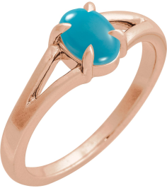 72448 Ring Set 14K Rose Natural Turquoise Oval 7 X 5 Mm Polished Natural Turquoise Solitaire Cabochon Ring