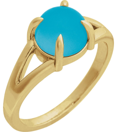 72448 Ring Set 14K Yellow Natural Turquoise Round 6 Mm Polished Natural Turquoise Solitaire Cabochon Ring