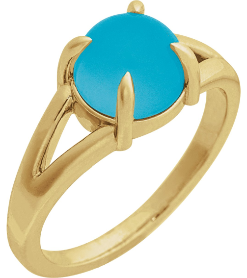 72448 Ring Set 14K Yellow Natural Turquoise Round 6 Mm Polished Natural Turquoise Solitaire Cabochon Ring