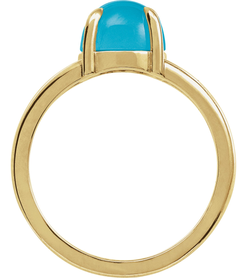 72448 Ring Set 14K Yellow Natural Turquoise Round 6 Mm Polished Natural Turquoise Solitaire Cabochon Ring