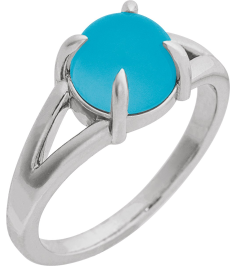 72448 Ring Set Platinum Natural Turquoise Round 6 Mm Polished Natural Turquoise Solitaire Cabochon Ring