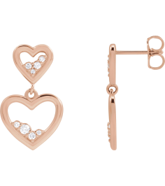 88740 Earring Set Natural Diamond Round 14K Rose Natural Diamond Pair Friction Backs Included Polished 15 Ctw Natural Diamond Heart Dangle Earrings