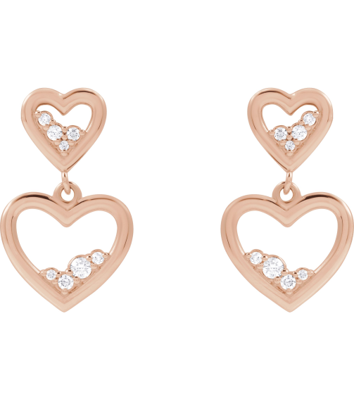 88740 Earring Set Natural Diamond Round 14K Rose Natural Diamond Pair Friction Backs Included Polished 15 Ctw Natural Diamond Heart Dangle Earrings