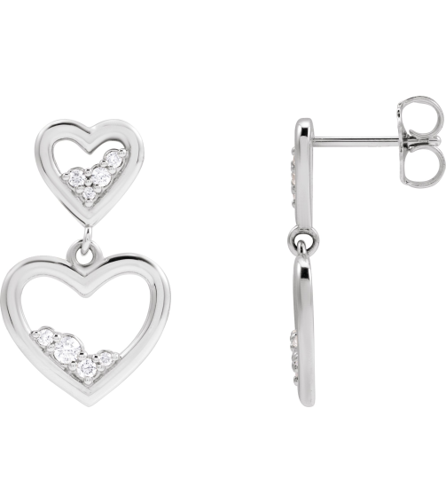 88740 Earring Set Natural Diamond Round Sterling Silver Natural Diamond Pair Friction Backs Included Polished 15 Ctw Natural Diamond Heart Dangle Earrings