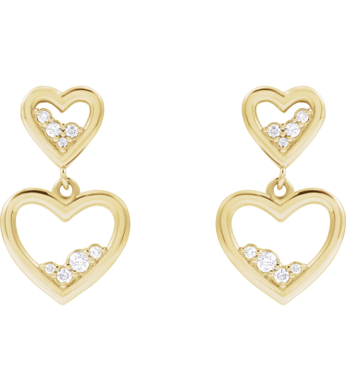 88740 Earring Set Natural Diamond Round 14K Yellow Natural Diamond Pair Friction Backs Included Polished 15 Ctw Natural Diamond Heart Dangle Earrings