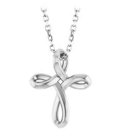 R50066 Necklace 14K White 13.4 X 10.4 Mm 16-18 In Polished Freeform Cross Necklace