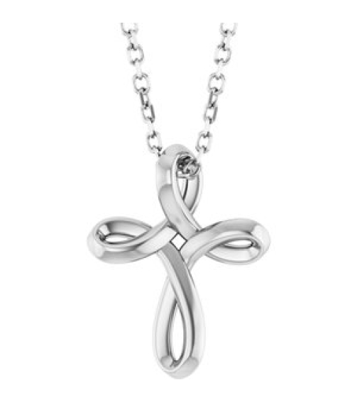 R50066 Necklace 14K White 13.4 X 10.4 Mm 16-18 In Polished Freeform Cross Necklace