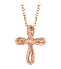 R50066 Necklace 14K Rose 13.4 X 10.4 Mm 16-18 In Polished Freeform Cross Necklace