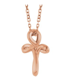 R50066 Necklace 14K Rose 13.4 X 10.4 Mm 16-18 In Polished Freeform Cross Necklace
