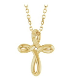 R50066 Necklace 14K Yellow 13.4 X 10.4 Mm 16-18 In Polished Freeform Cross Necklace