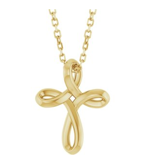 R50066 Necklace 14K Yellow 13.4 X 10.4 Mm 16-18 In Polished Freeform Cross Necklace