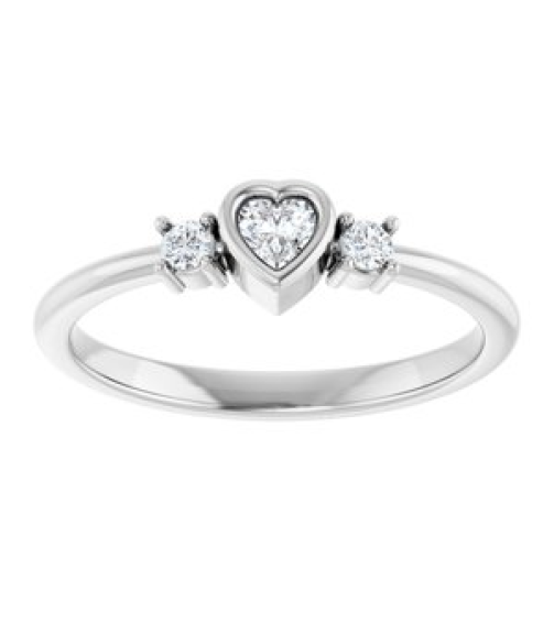 126910 Ring Set Sterling Silver Natural Diamond Heart 3 X 3 Mm Natural Diamond Polished 16 Ctw Natural Diamond Ring