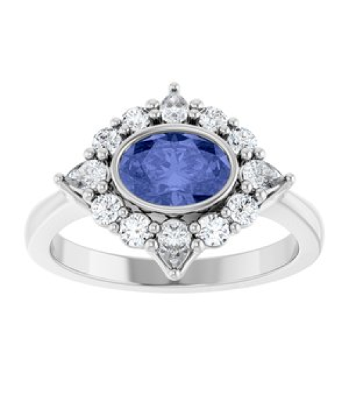 72453 Ring Set 14K White Natural Tanzanite Oval 7 X 5 Mm Lab-Grown Diamond Polished Natural Tanzanite And 38 Ctw Lab-Grown Diamond Halo-Style Ring