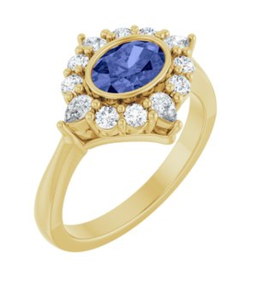 72453 Ring Set 14K Yellow Natural Tanzanite Oval 7 X 5 Mm Lab-Grown Diamond Polished Natural Tanzanite And 38 Ctw Lab-Grown Diamond Halo-Style Ring