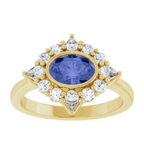 72453 Ring Set 14K Yellow Natural Tanzanite Oval 7 X 5 Mm Lab-Grown Diamond Polished Natural Tanzanite And 38 Ctw Lab-Grown Diamond Halo-Style Ring