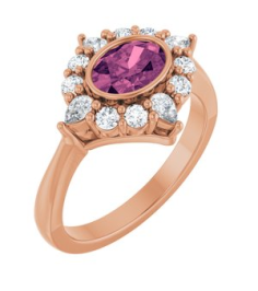 72453 Ring Set 14K Rose Natural Pink Tourmaline Oval 7 X 5 Mm Lab-Grown Diamond Polished Natural Pink Tourmaline And 38 Ctw Lab-Grown Diamond Halo-Style Ring