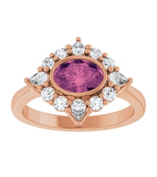 72453 Ring Set 14K Rose Natural Pink Tourmaline Oval 7 X 5 Mm Lab-Grown Diamond Polished Natural Pink Tourmaline And 38 Ctw Lab-Grown Diamond Halo-Style Ring
