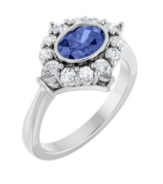 72453 Ring Set Sterling Silver Natural Tanzanite Oval 7 X 5 Mm Lab-Grown Diamond Polished Natural Tanzanite And 38 Ctw Lab-Grown Diamond Halo-Style Ring