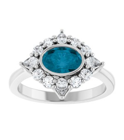 72453 Ring Set 14K White Natural London Blue Topaz Oval 7 X 5 Mm Lab-Grown Diamond Polished Natural London Blue Topaz And 38 Ctw Lab-Grown Diamond Halo-Style Ring