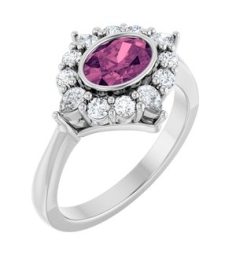 72453 Ring Set Sterling Silver Natural Pink Tourmaline Oval 7 X 5 Mm Lab-Grown Diamond Polished Natural Pink Tourmaline And 38 Ctw Lab-Grown Diamond Halo-Style Ring