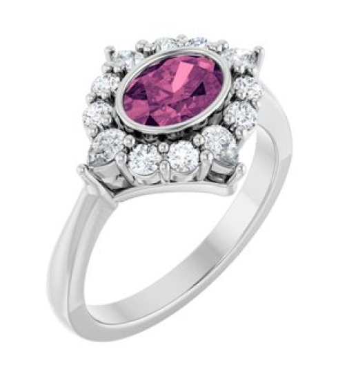 72453 Ring Set Sterling Silver Natural Pink Tourmaline Oval 7 X 5 Mm Lab-Grown Diamond Polished Natural Pink Tourmaline And 38 Ctw Lab-Grown Diamond Halo-Style Ring