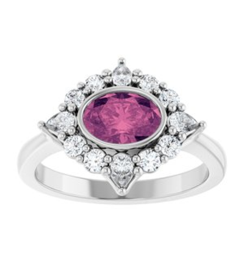 72453 Ring Set Sterling Silver Natural Pink Tourmaline Oval 7 X 5 Mm Lab-Grown Diamond Polished Natural Pink Tourmaline And 38 Ctw Lab-Grown Diamond Halo-Style Ring