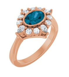 72453 Ring Set 14K Rose Natural London Blue Topaz Oval 7 X 5 Mm Lab-Grown Diamond Polished Natural London Blue Topaz And 38 Ctw Lab-Grown Diamond Halo-Style Ring