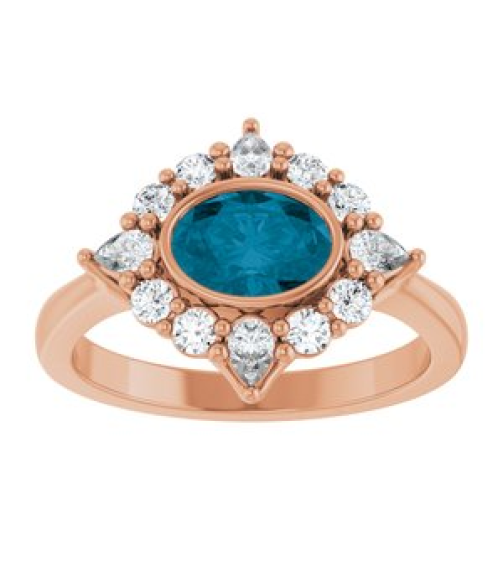 72453 Ring Set 14K Rose Natural London Blue Topaz Oval 7 X 5 Mm Lab-Grown Diamond Polished Natural London Blue Topaz And 38 Ctw Lab-Grown Diamond Halo-Style Ring