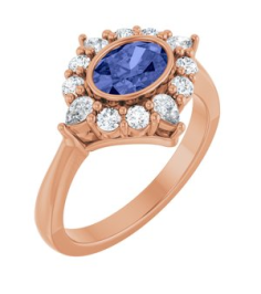 72453 Ring Set 14K Rose Natural Tanzanite Oval 7 X 5 Mm Lab-Grown Diamond Polished Natural Tanzanite And 38 Ctw Lab-Grown Diamond Halo-Style Ring