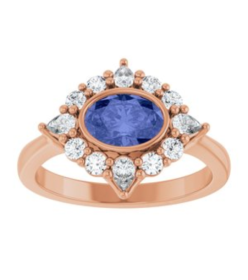 72453 Ring Set 14K Rose Natural Tanzanite Oval 7 X 5 Mm Lab-Grown Diamond Polished Natural Tanzanite And 38 Ctw Lab-Grown Diamond Halo-Style Ring